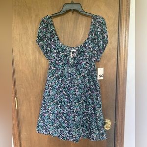 3/$24 SO dress tie front cut out fit & flare floral puff sleeve dress XL jrs